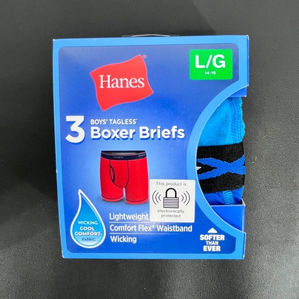 Hanes Boxer Briefs Boys L 14-16 Blue Orange 3-Pack Tagless Wicking Comfort Flex